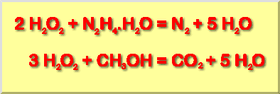 [2h2o2+n2h4.h2o=n2+5h20 and 3h2o2+ch3oh=co2+5h20]